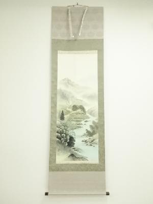 山川蒼雲筆　四神相応図　肉筆絹本掛軸（共箱）